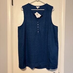 J. Jill Love Linen Women's Sleeveless Henley Tank Top Tunic Shirt XL Blue NWT